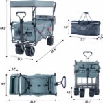 Collapsible Wagon Heavy Duty Folding Wagon Cart with Removable Canopy, 4" Wide Large All Terrain Wheels, Brake, Adjustable Handles,Cooler Bag Utility Carts for Outdoor Garden Wagons Carts Beach Cart - Image 2
