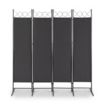 5.74FT 4-Fold Top With Shape 160g Polyester Cloth Plastic Feet Carbon Steel Frame Foldable Screen Black