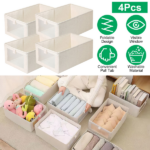4Pcs Foldable Closet Storage Bins,16.14x10.82x6.49in Closet Storage Baskets with Clear Window, Washable Linen Fabric Storage Baskets for Clothes Organization or Bedroom Kitchen Basement,Clothes Toys Snacks Tools - Image 7