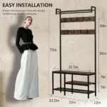 Coat Rack with Shoe Storage, Hall Tree with Bench, 5 in 1 Shoe and Coat Rack for Entryway, with 9 Hooks, A Hanging Rod, 35.5x12x70.8in - Image 2