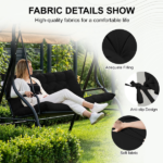 Outdoor Swing Cushions 70 Inch, Waterproof 4" Thick Porch Swing Cushion Replacement with Backrest and Ties, Comfortable 2-3 Seat Pation Swing Pad for Backyard, Garden, Lawn, Outdoor Furniture black - Image 5