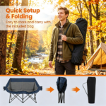 Navy Dual Person Heated Folding Camping Chair 4 Heating Zones 3 Temperature Levels, Heavy Duty 660 LBS Double Outdoor Loveseat with Cup Holders Storage Pockets & Carry Bag for Picnic Beach Sports - Image 6