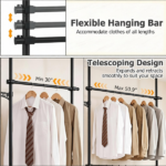 Floor to Ceiling Tension Clothes Rack No Drill Heavy Duty Carbon Steel Garment Organizer, Adjustable Width & Height Closet System with 2 Vertical Rods Drying Rack Reacher Pole for Rental Apartment Black - Image 9