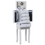 Standing Jewelry Armoire with Mirror, 5 Drawers & 14 Necklace Hooks, Jewelry Cabinet Chest with Removable Ring Storage Slot and Top Storage Organizer , 2 Side Swing Doors(White) - Image 5