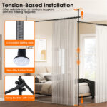 Drill-Free L-Shaped Room Divider Curtain Rod, Adjustable 28"-142"W x 4-10 ft H Heavy-Duty Partition Rod- Black - Image 9