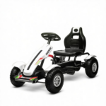 White Kids Pedal Go Kart – Adjustable Seat, Rubber Wheels for Park Outdoor Ride - Image 2