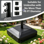 Black Fillable Umbrella Base with Wheels & Brakes, Heavy‑Duty Water/Sand Filled Patio Umbrella Stand with 3 Adapters for 1.3‑1.9" Poles - Image 3