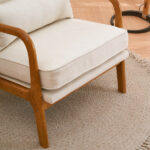 Same Code 44651052 Oak Armrest Oak Upholstered Single Lounge Chair Indoor Lounge Chair Off-White - Image 25