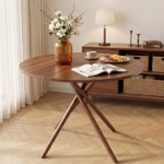 37.4 Inch Round Dining Table for 4-6 People, Cross X Metal Leg Kitchen Dinner Table with Adjustable Foot Pads, Easy Assembly Small Space Dining Room Table, Walnut - Image 11
