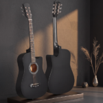 Matte Black 38-inch Acoustic Guitar with Picks, Strings, Capo, Case, Tuner, and Strap - Image 10