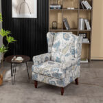 Modern Accent Chair with Retro Wood Legs, Comfy Upholstered Armchair, Floral Design Single Sofa Chair for Living Room Bedroom Office - Floral Blue - Image 11