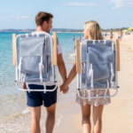 4-Position Adjustable Backpack Beach Chair, Foldable Rustproof Aluminum Frame Lounge Chair with Wooden Armrest, Side Storage Pockets & Detachable Pillow, 24"×22"×37" Outdoor Patio Camping Lawn Chair Holds up to 265 LBS, Blue White Vertical Stripe - Image 13