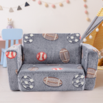Kids Foldable Sofa Bed with Night Glow – 2-in-1 Convertible Children’s Lounge Chair, Soft Flannel Fabric, High Resilience Sponge, Removable Cover, Safe Round Edge Design – Gray Blue Sports Ball Pattern - Image 14