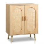 Modern Rattan Shoe Storage Cabinet with Double Doors and Adjustable Shelves, Accent Cabinet for Living Room, Bedroom, Hallway - Image 3