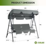 68*43*60 inch Dark Gray KD Style with Cushion Canopy Iron Oxford Fabric 250kg Iron Swing Set - Image 2