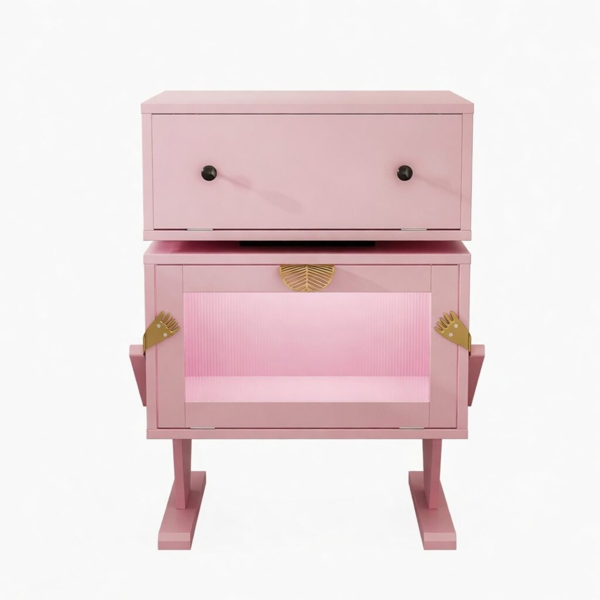 ec9e4cab-193c-4830-b563-6ede4c790ee0.png 20.7" Wide Pink Robot LED Nightstand with 360° Rotating Drawer - Modern End Table - Image 1