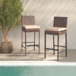 Set of 2 Patio Wicker Barstools, Outdoor Bar Height Chairs with Seat Cushions & Footrests for Patio Porch Backyard Living Room Balcony, Brown Gradient Rattan & Beige Cushion - Image 17