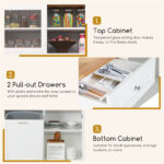 68-Inch Tilting Trash Cabinet with Hidden Trash Can & Multi-Storage Compartments, White & Natural Wood - Image 6