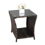 Replace 6088352 Glass Surface Brown Gradient Iron Frame Rattan Side Table - Image 8