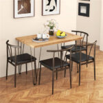 5-Piece Industrial Dining Table Set for 4, Rustic Oak Kitchen Table with 4 PU Leather Chairs - Image 8