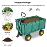 3-in-1 Oversized Steel Garden Cart , 880lbs Pullable Mesh Metal Garden Cart, All-Terrain Utility Cart with Removable Liner & Side Panels & Mesh Tray for Outdoor Lawn, Patio and Landscaping, Green - Image 3