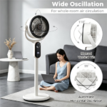 Adjustable Height Standing Fan with Remote Control, 8 Speed Quiet Floor Fan LED Touch Panel 12H Timer Oscillating Pedestal Fan for Home Bedroom Office - Image 3