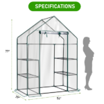 Mini Walk-in Greenhouse with PVC Cover, 4-Shelf Indoor Outdoor Plant Gardening Green House for Garden Backyard, 56" x 29" x 77", Transparent - Image 3