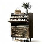 2-Drawer Top-Mounted Barn Door Shoe Cabinet Melamine Board Embossed MDF Shoe Cabinet 31.61*9.45*39.37in Black Oak - Image 4