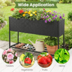 Black PE Rattan Elevated Planter with Lower Shelf, 101.6×30.48×71.12cm Raised Garden Bed with Drainage - Image 4