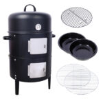 17 Inch Steel Charcoal Smoker, Heavy Duty Round BBQ Grill for Outdoor Cooking, Black - Image 13
