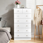 White matte finish particleboard with melamine veneer, 66*40*131cm, 5+2 drawer cabinet, matte gold handles - Image 10