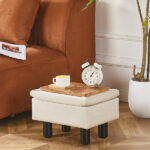 ( SKU:21452067) Foot Stool Ottomans Linen Footrest Storage Ottoman Step Stool Seat with Solid Wood Legs Modern Accent Stools for Couch Living Room Beige (TEMU - Image 6