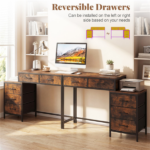 5 Drawer Computer Desk with Reversible Drawers & Printer Shelf, Industrial Home Office Writing Desk with Metal Frame - Rustic Brown - Image 10