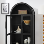 A high arched storage cabinet with a lamp, a modern retro-style wooden storage cabinet with adjustable glass partitions, suitable for use as a multi-functional cabinet in kitchens-Black - Image 8