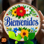 CIFbuy Spanish Flower Welcome Round Metal Sign 7.8x7.8in 1PC Vintage 2D HD Printed Iron Wall Decor Rustic Flat Hanging Plaque For Front TikTok, TikTok, ront Self-pickup Logiopics - Image 4