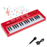 Red 37 Keys Kids Electronic Keyboard with Microphone, 8 Tones & 8 Rhythms Piano Toy for Ages 3+