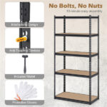 5-Tier Heavy Duty Black Garage Shelving Unit, 72" H x 36" W x 18" D 2200 LBS Load Capacity Boltless Storage Rack - Image 5