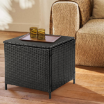 [Replace old code: 87829965] Outdoor PE Wicker Side Table with Storage, Patio Rattan End Table Square Container for Furniture Covers, Toys and Gardening Tools, Black - Image 7