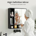 2 in 1 Mirrored Bathroom Wall Cabinet, Space-Saving Medicine Cabinet with Hidden Storage & Shelves - Black - Image 8