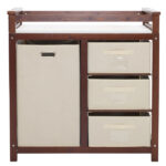 Brown painted pine wood frame children's bed with removable top, 87*53*87.5cm, includes 3 fabric drawers and 1 fabric bag, and a changing table - Image 13