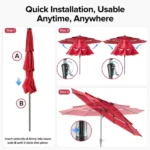 10 FT 3-Layer Solar Patio Umbrella, 32 LED Lights Market Umbrella with Adjustable Tilt, 8-Rib Outdoor Sunshade for Backyard, Deck and Poolside Red (Shipment from Walmart) - Image 3