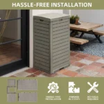 31 Gallon Large Outdoor Trash Bin, Waterproof Resin Garbage Can with Lid & Drip Tray, Light Brown Waste Container for Porch & Backyard (Shipment from Walmart) - Image 5