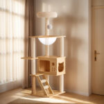 48.8" Modern Cat Tower, Wood Cat Tree Tower for Indoor Cats, Cat Treewith Sisal-Covered Scratching Posts and Top Perch, Cat Condo with Acrylic Hammock for Small Large Cats -Does not support self pick - Image 2