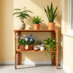 Natural Wood Folding Storage Shelf, Slatted Drainage Design Portable Display Rack for Indoor Outdoor Shoe & Plant Organizer 2-Tier Storage Shelves - Image 7