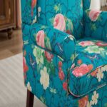Modern Accent Chair with Retro Wood Legs, Comfy Upholstered Armchair, Floral Design Single Sofa Chair for Living Room Bedroom Office - Floral Cyan - Image 20