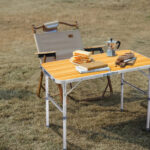 3ft Aluminum Alloy Folding Table wood grain color - Image 7