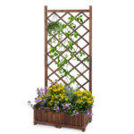Wood Planter Raised Garden Bed with Trellis, 67 Inch Height Outdoor Garden Flower Standing Planter Box Lattice Panels with Planter for Patio Porch with Drainage Holes, Brown - Image 3
