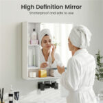2 in 1 Mirrored Bathroom Wall Cabinet, Space-Saving Medicine Cabinet with Hidden Storage & Shelves - White - Image 8