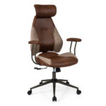 Brown Color Blocking Office Chair with 2D Adjustable Headrest, Ergonomic High-Back Desk Chair 330 lbs Capacity - Image 3