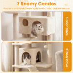 52" Tall Cat Tree Tower with Perches & Condos, Multi-Cat Playground with Scratching Posts (Beige) - Image 8
